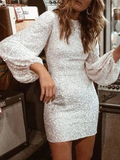 Niulatu Sheath Long Sleeves White Mini Dresses Sequin Homecoming Dress 16th Birthday Dresses SD1737