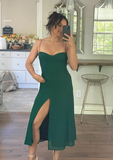 Niulatu Green Spaghetti Straps Evening Dress Slit Prom Dress HZ1007