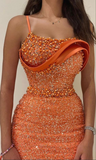 Niulatu Evening Dress Spaghetti Strap Pearls Beaded Sequin Lace Straight Dresses HZ1007