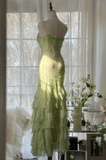 Niulatu Green Mermaid Sweetheart Chiffon Beaded Layered Prom Dress Long Evening Dress HZ1007