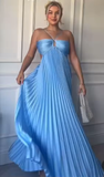 Niulatu A Line Spaghetti Straps Blue Backless Prom Dresses Long Party Dress SD2272