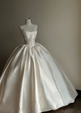 Niulatu Pearl Ball Gown Strapless Lace Satin Long 16th Birthday Dress Wedding Dress HZ0113