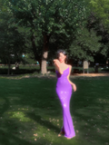 Niulatu Shiny Purple Mermaid Straps Sequin Long Prom Dress Vacation Dress HZ0113