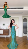 Niulatu Green Mermaid Spaghetti Strap Satin Prom Dress Wedding Guest Dress HZ0113