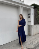 Niulatu Line One Shoulder Long Sleeve Formal Evening Dress With Slit HZ1007
