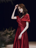 Niulatu Evening Dress V-neck Prom Gown Short Cap-sleeve Party Robe Long Satin Formal Women Custom-made Dress HZ1007