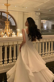 Niulatu Neck White Asymmetric A-Line Long Evening Dress HZ1007
