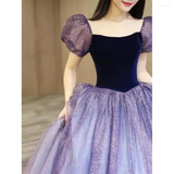 Niulatu Tulle Short Sleeve Formal Dress Cute A-Line Evening Dress HZ1007