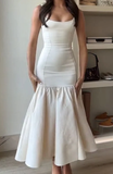 Niulatu Ivory Mermaid Party Dress Long Satin Prom Evening Dress HZ1007