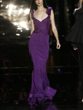 Niulatu Purple Satin Mermaid Evening Dress Long Prom Dress HZ1007
