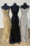 Straps Gold Sequin Mermaid Long Party HZ0308