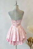 Niulatu A line Strapless Pink Lace Homecoming Dress Short Birthday Outfits HZ1110
