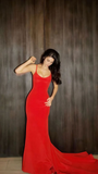 Niulatu Red Spaghetti Straps Mermaid Prom Dress Formal Evening Gown HZ1007