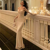 Niulatu Mermaid Off The Shoulder Tulle White Satin Long Prom Dress Evening Dresses HZ1110