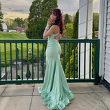 Niulatu Light Green Backless Long Prom Dress Mermaid Evening Dress HZ1007