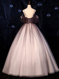 Niulatu one shoulder tulle long prom gown, coffee tulle formal dress HZ1110