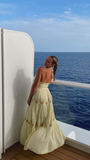 Niulatu New A Line Spaghetti Strap Embroidered Light Yellow Satin Prom Dress Outfits HZ0113