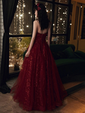 Niulatu Red Floral Lace and Tulle Long Evening Gown Party Dress Burgundy Formal Dresses HZ1007