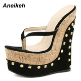 Niulatu Shoes Summer Flock Wedges Party Fashion Classics Big Yards Modern Thong Beach Mules Sandalias Platform Geometric DJSE