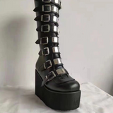 Niulatu 43 Design Platform Thick Heel Mid Calf Boots Women Punk Cool Gothic Black Buckle Shoes Woman High Boots Women's Boots DJSE