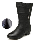 Niulatu Women's Rubber Boots 2025 Spring Winter shoes Female Mid-calf boots Non-slip Fashion PU Leather boots for women Black Elegant DJSE