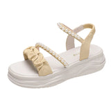 Niulatu Women Platform Sandals 2025 Fashion Strap String Bead White Black Slippers Casual Ladies Shoes Thick Sole Zapatos Mujer DJSE