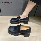 Niulatu Women Chunky heels Height Increase Shoes Ladies Vintage loafers Japanese Student Shoes College Style High Heels DJSE
