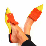 Niulatu Flat Heels Women Shoes Spring Autumn Pointed Toe Slides Mules Shoes Fashion Big Size Female Low Heels Sandals Slippers DJSE