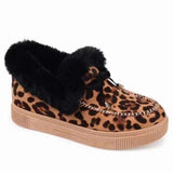 Niulatu Women Fur Slip-on Cotton Shoes Bowknot Plush Loafers Warm Short Snow Boots Female Furry Flat Shoes Platform Casual DJSE