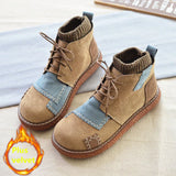 Niulatu Thick-Sole Big Head Doll Shoes Plus Velvet Women Boots Literary Retro Womens Short Boots Mori Girl Ankle Boots DJSE