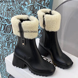 Niulatu Women PVC Rainboots Chunky Heel Height Increasing Short Boots Thick Sole Motorcycle Ankle Boots For Women Rain Shoes DJSE