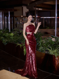 Niulatu Strapless Sequin Rose Flowers Prom Dress Mermaid Long Evening Dress HZ1007