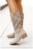 Niulatu Winter Women Boots Fashion Retro Flower Suede Round Toe Zipper Lady High Boots Designer Mid HeelFemales Shoes DJSE