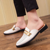 Niulatu Fashion Half Shoes for Man Patent Leather Mules Hollow Breathable Penny Loafer Men Half Slippers Lightweight Casual Shoes DJSE
