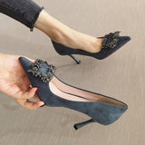 Niulatu Women Pumps Slip-On Fashion Sexy Pointed Toe High-heel Shoes with Metal Buckle Women Shoes Zapatos De Muje DJSE