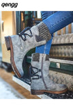 Niulatu Women Winter Mid-Calf Boots Flock Winter Shoes Ladies Fashion Snow Boots Shoes Thigh High Suede Warm Botas Zapatos De Mujer DJSE