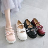Niulatu lolita shoes pink white red black bow Harajuku heels women cute shoes korean women shoes round head kawaii shoes DJSE