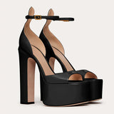 Niulatu New Sexy Party Women's Pumps Patent Leather Summer Sandals Thick High Heel Platform Fish Mouth Shoes Black White Big Size DJSE