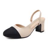 Niulatu 2025 Summer Sandals Women Slingbacks High Heels Fashion Low Thick Medium Heel Shoes Leather Elegant Pumps Ladies Luxury DJSE