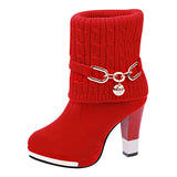 Niulatu Women's boots high-heeled female boots 2025 winter new thick with shoes frosted wool in the Women's shoes Wedding DJSE