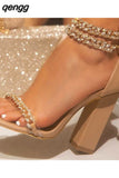 Niulatu Women's Shoes On Offer Free Shipping Fashion Summer Square Toe Metal Chain Elegant Sexy Party Office Ladies Pumps DJSE