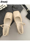 Niulatu Women Pumps Square Toe Buckle Low Heel Mary Jane Shoes Shallow Ladies Casual Soft Ballerina Solid Low Heel Loafers DJSE