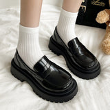 Niulatu Thick Bottom Black Flats Slip-On Loafers New All-Match Heightening British Style Women Shoes Zapatos De Mujer DJSE