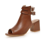 Niulatu Women Sandals Peep Toe High Heels Summer Gladiator Shoes Black Brown Woman Ankle Strap sandalias Female mujer Big Size DJSE