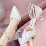 Niulatu Bling Shiny Women Pumps 2025 New Ankle Strap Crystal High Heels Shoes Woman Pointed Toe Thin Heel Wedding Party Shoes DJSE