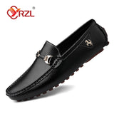 Niulatu Loafers Men Handmade Leather Shoes Casual Driving Flats Slip-on Shoes Moccasins Boat Shoes Black/White/Blue Plus Size DJSE