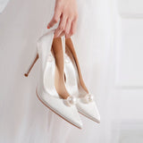 Niulatu New Elegant Ladies Bridal Wedding Party Shoes Pearl Satin Pumps Fashion Versatile Wedding High Heels Solid Color DJSE