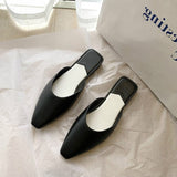 Niulatu Fashion Pointed Toe Mules Women Summer Slippers Candy Color Flats Slip-on Holiday Ladies Sandals Slides PU Women Shoes DJSE
