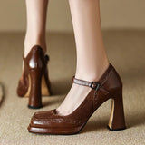 Niulatu High Heels Pumps Women 2025 Summer Square Toe Platform Mary Jeans Shoes Woman Thick Heeled Party Shoes Ladies DJSE