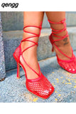 Niulatu spring summer high heels Mesh shoes for women sexy luxury Lace-Up fashion elegant Party Casual Medium Pumps for ladies DJSE